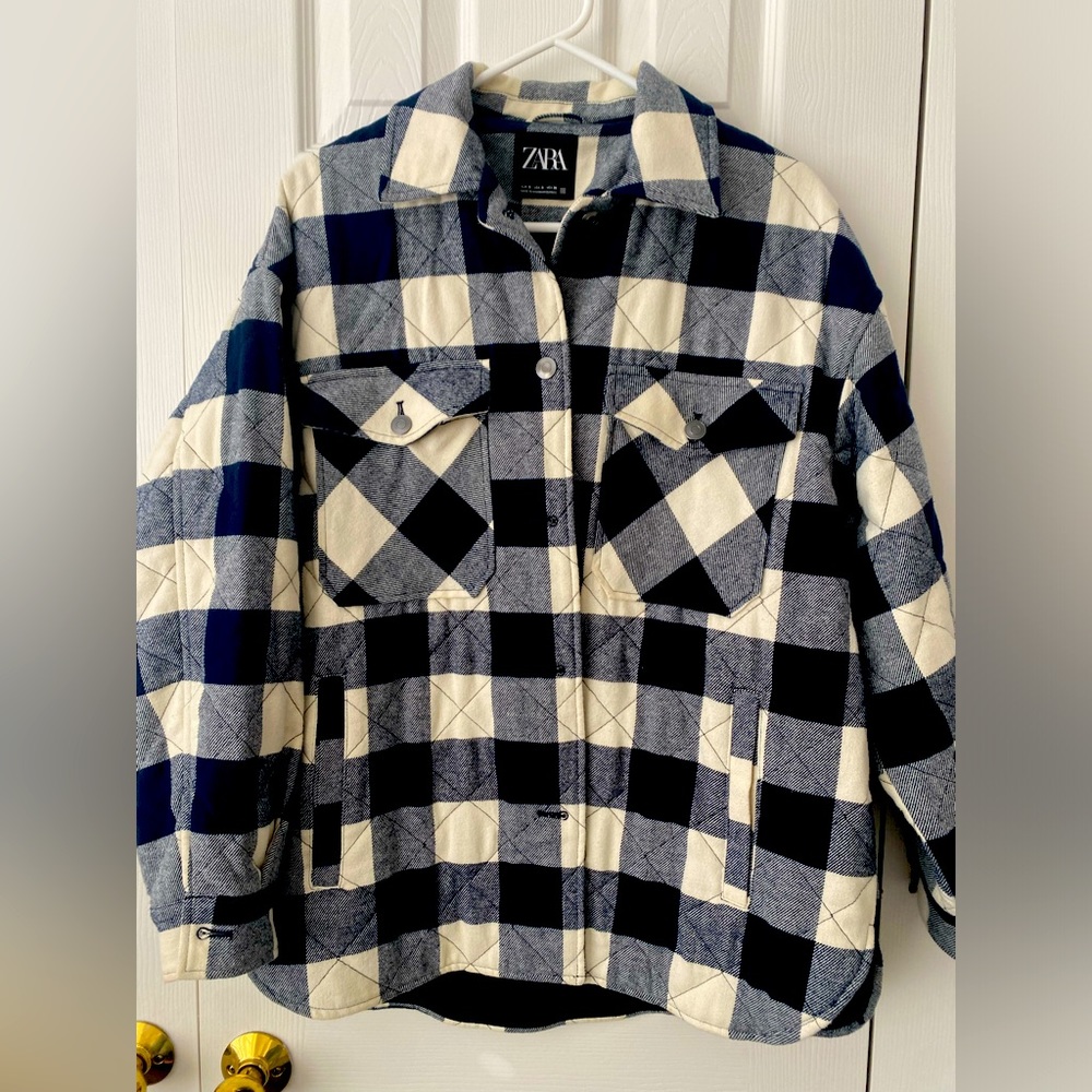 Zara navy and cream shacket